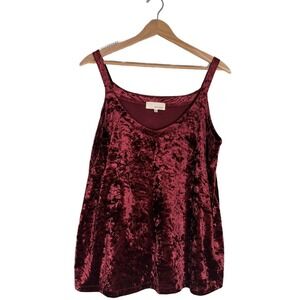 Dept222 Crushed Velvet Maroon Burgundy Sleeveless Camisole Tank Luxe Rich Boho L